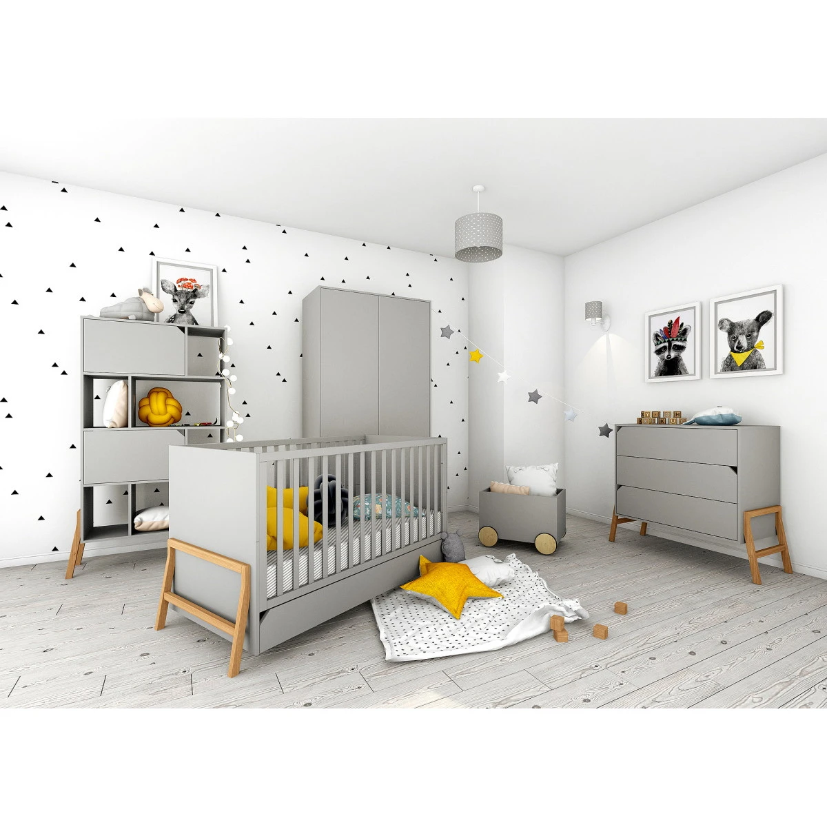 Bellamy Lotta Grey Babykamer: Ledikant/Juniorbed, Commode Met 6 Lades En 2-Deurskast 1 Bellamy Lotta Grey Babykamer: Ledikant/Juniorbed, Commode Met 6 Lades En 2-Deurskast