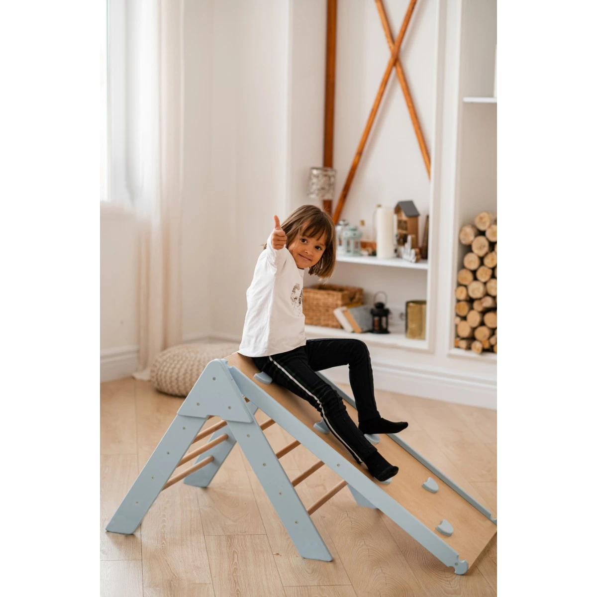 Luna Toys Blauw Houten Klimrek Met Glijbaan LU-36967 6 Luna Toys Blauw Houten Klimrek Met Glijbaan LU-36967 - Afbeelding 6