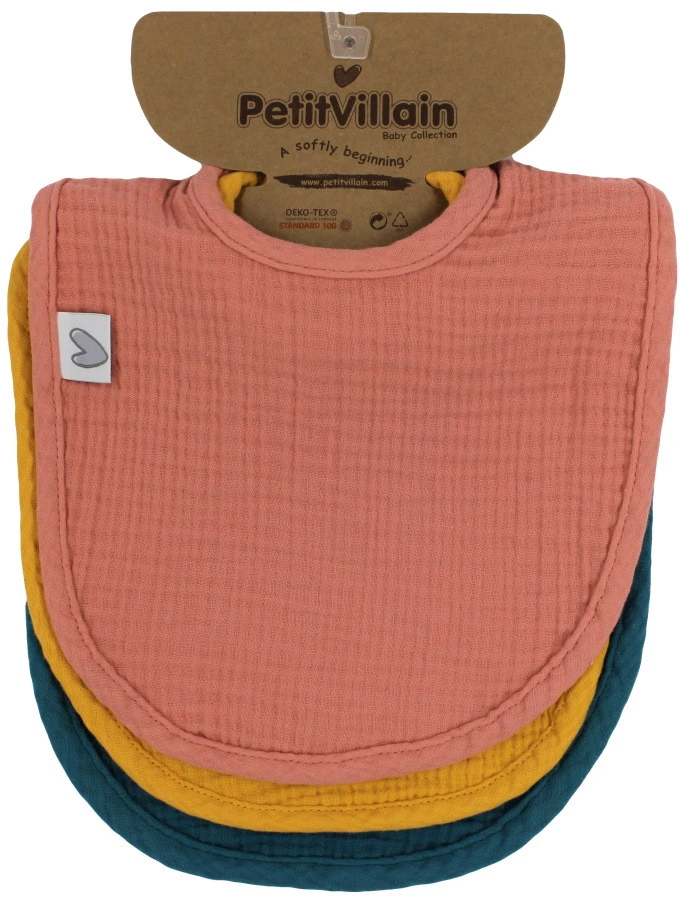 Petit Villain Hydrofiel Okergeel/Oudroze/Petrol 3 Stuks Slabber 2 Petit Villain Hydrofiel Okergeel/Oudroze/Petrol 3 Stuks Slabber - Afbeelding 2